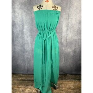 Forever 21 Women Chiffon Green Off The Shoulder Long Maxi Dress Size M Lined